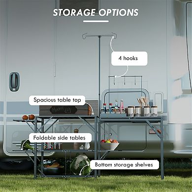 Portable Folding Camp Kitchen with Spacious Work Surface and Storage