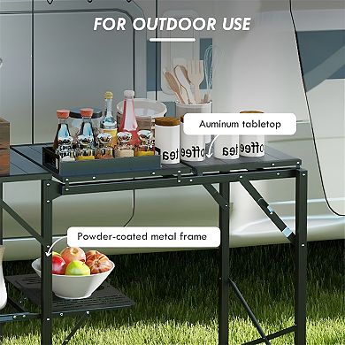 Portable Folding Camp Kitchen with Spacious Work Surface and Storage