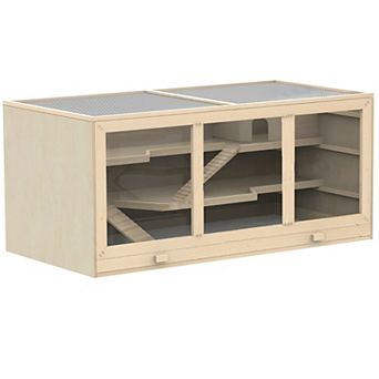 Spacious Wooden Hamster Cage - Durable Multi-Level Habitat with Secure Wire Mesh