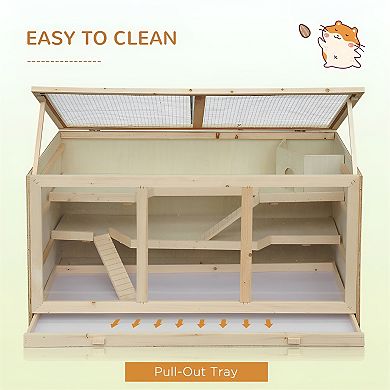 Spacious Wooden Hamster Cage - Durable Multi-Level Habitat with Secure Wire Mesh