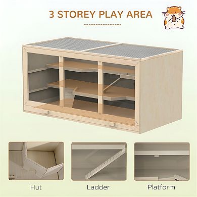 Spacious Wooden Hamster Cage - Durable Multi-Level Habitat with Secure Wire Mesh