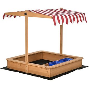 Adjustable Kids Wooden Sandbox Plastic Basins for Shovel Storage