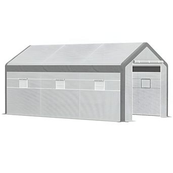 Walk-in Greenhouse With Roll Up Door With 6 Closeable Windows
