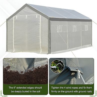 Walk-in Greenhouse With Roll Up Door With 6 Closeable Windows