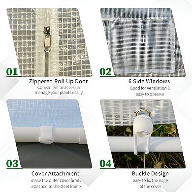 Walk-in Greenhouse With Roll Up Door With 6 Closeable Windows