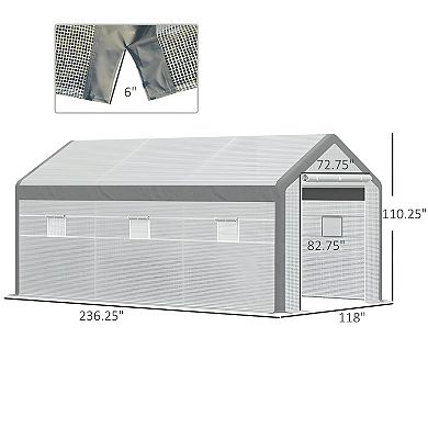Walk-in Greenhouse With Roll Up Door With 6 Closeable Windows
