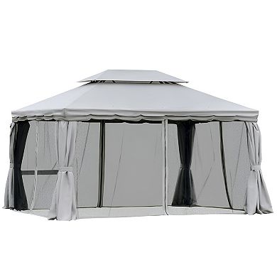 10ft X 13ft Patio Gazebo-Outdoor Aluminum Frame Tent with Mesh Netting
