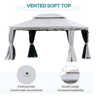 10ft X 13ft Patio Gazebo-Outdoor Aluminum Frame Tent with Mesh Netting