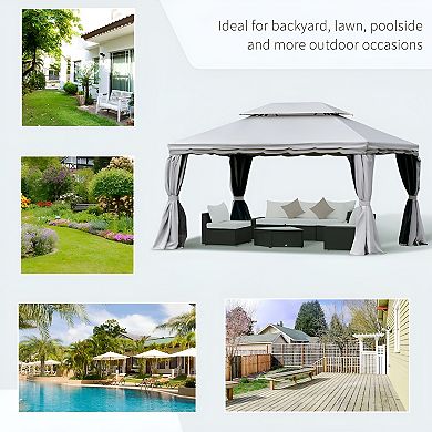 10ft X 13ft Patio Gazebo-Outdoor Aluminum Frame Tent with Mesh Netting
