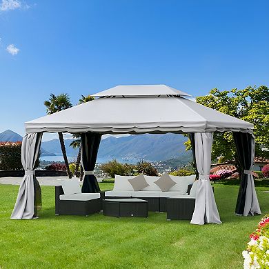 10ft X 13ft Patio Gazebo-Outdoor Aluminum Frame Tent with Mesh Netting