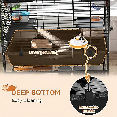 Interactive Small Pet Habitat with Exploration Tubing Food Dish, Convenient Access Doors