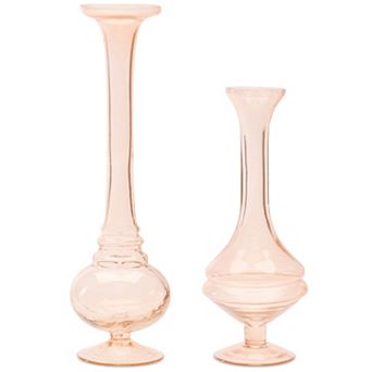 Vintage Glass Bud Vases Set of 2, Blush Pink Boho Home Accent with Antique Shapes