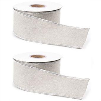 Set of 2 Holiday Ribbon Cool Beige Tones, Shimmer Accents-Perfect for Christmas Decorations