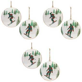 Ski And Snowboard Disc Ornament (Set Of 6) 6"h Iron