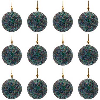 Vibrant Joy - Rainbow Beaded Ball Ornaments for Christmas - Set of 12