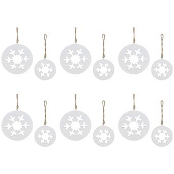 Wooden Christmas Snowflake Ornaments with Natural Jute String Hanger (Set of 12)