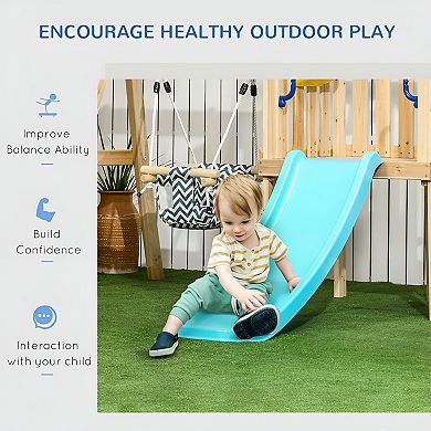 Durable Wooden Swing Set with Attached Toddler Slide