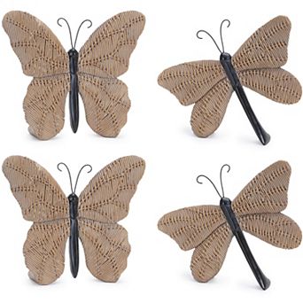 Set of 4 Wicker Butterfly and Dragonfly Shelf Sitters, Mid-Century Modern Farmhouse Boho Home Decor