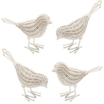 Rustic Bird Shelf Sitters Set of 4, Resin and Metal Decorative Birds for Farmhouse and Cottage Decor