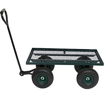86*46*97cm Garden Iron Wood Four Wheel Square Garden Wagon Green