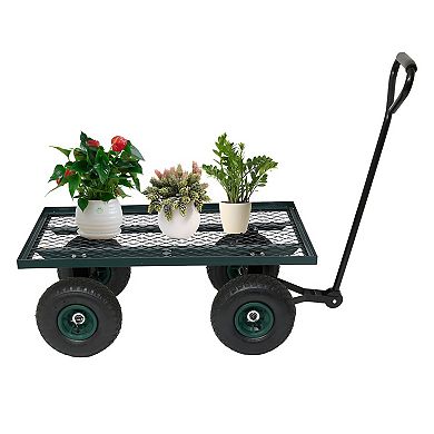 86*46*97cm Garden Iron Wood Four Wheel Square Garden Wagon Green