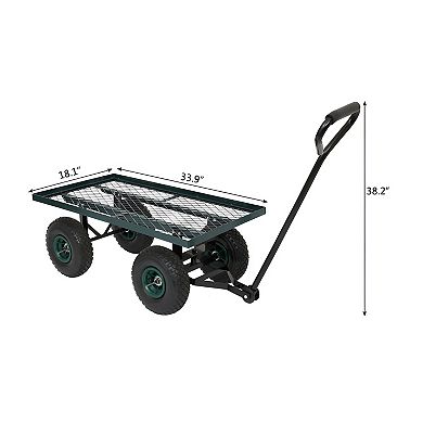 86*46*97cm Garden Iron Wood Four Wheel Square Garden Wagon Green