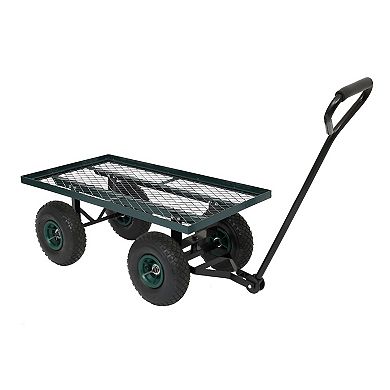 86*46*97cm Garden Iron Wood Four Wheel Square Garden Wagon Green