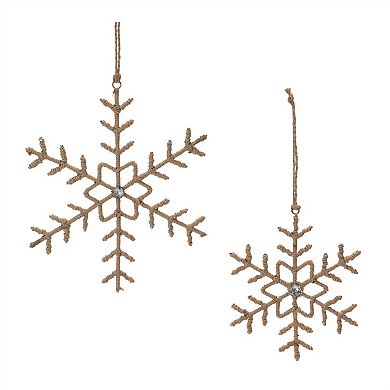 Rustic Elegance - Jute Wrapped Snowflake Ornaments for Christmas - Set of 12
