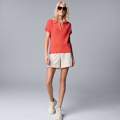 Women's Simply Vera Vera Wang Openwork Short Sleeve Sweater Top