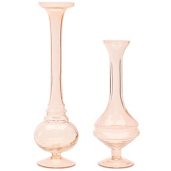 Vintage Blush Pink Boho Style Decorative Glass Vases Set of 2 with Antique Vase Shapes