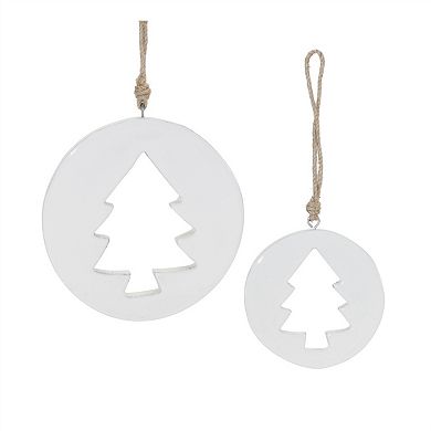 Rustic Pine Tree Cut-Out Ornaments for Christmas with Natural Jute String Hanger (Set of 12)