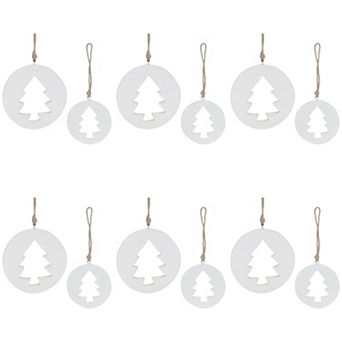 Rustic Pine Tree Cut-Out Ornaments for Christmas with Natural Jute String Hanger (Set of 12)