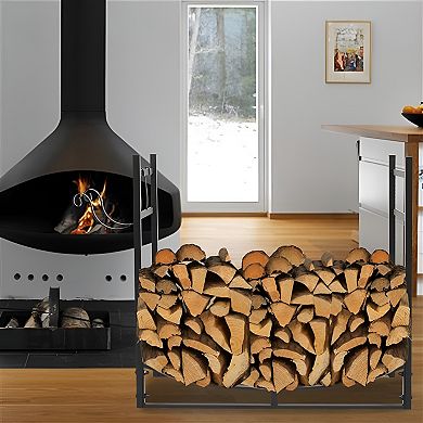 33" Galvanized Steel Firewood Holder for Indoor and Outdoor Use