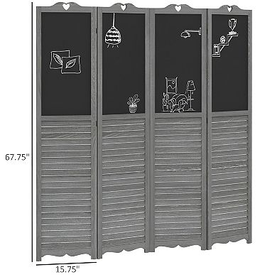 Rustic Folding Screen with Blackboard, Solid Wood Panels, and Adjustable Metal Hinges