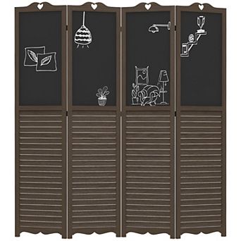 Rustic Folding Screen with Blackboard, Solid Wood Panels, and Adjustable Metal Hinges