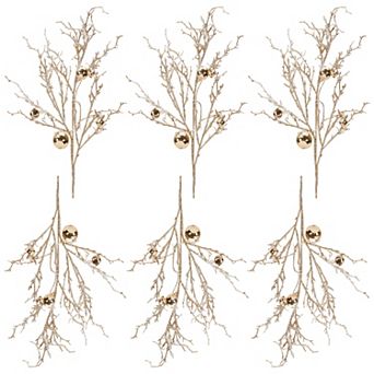 Wintry Flocked Twig Branches with Sleigh Bell Branch (Set of 6)