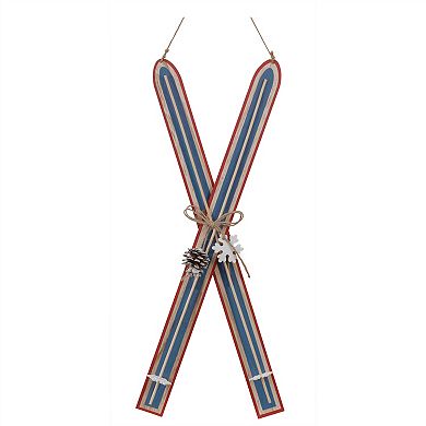 Set of 2 Wooden Ski Ornaments, 22" High for Rustic Winter Holiday Decor