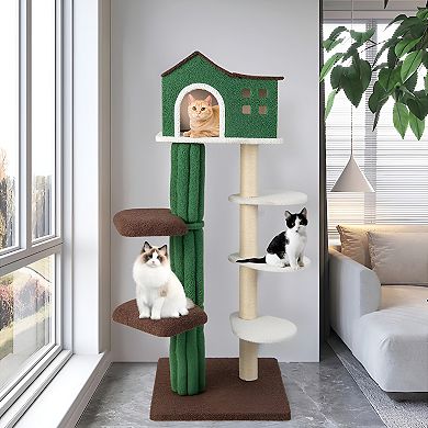 5 Level Cat Tree, Cat Climbing Frame Cat Apartment With Cushions, Anti-tipping Settings