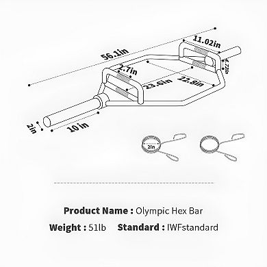 Olympic Hex Bar Solid Steel 1000lbs Weight Capacity - Black