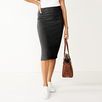 Petite Nine West Ponte Midi Pencil Skirt
