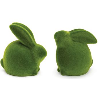 Realistic Moss Cover Decorative Mossy Rabbit Figurines Set of 2 for Country Cottage Decor