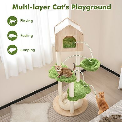 5-Story Cat Tree Villa - Spacious Multi-Level Cat Condo with Plush Perches, Scratching Posts