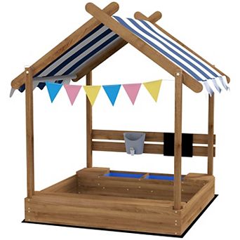 Wooden Sandbox, For 3-7 Years Old Kids - Playset with House Design
