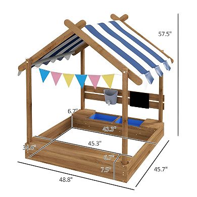 Wooden Sandbox, For 3-7 Years Old Kids - Playset with House Design