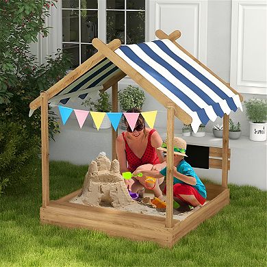 Wooden Sandbox, For 3-7 Years Old Kids - Playset with House Design