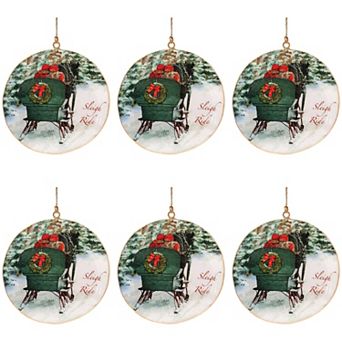 Vintage Style Holiday Decor Sleigh Ride Disc Ornaments (Set of 6)