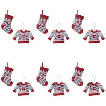 Traditional Christmas Charm - Woven Stocking and Sweater Ornaments - Set of 12