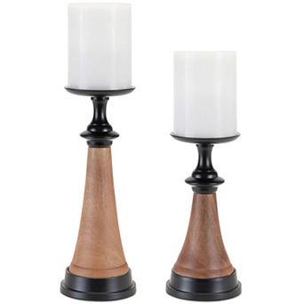 Tapered Wood and Metal Candle Holder (Set of 2)