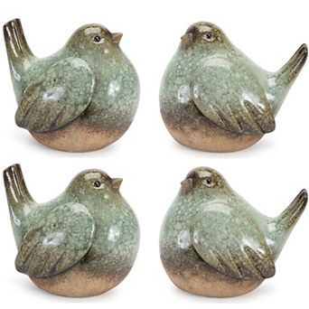 Set of 4 Terra Cotta Bird Figurines - 5 in Tall, Handcrafted Garden Decor