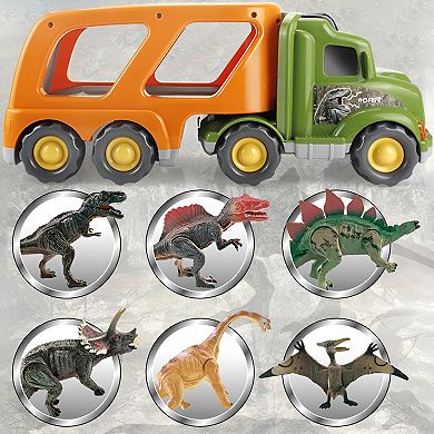 Dinosaur Transport Truck Toy for Kids Ages 3-6 Includes T-Rex